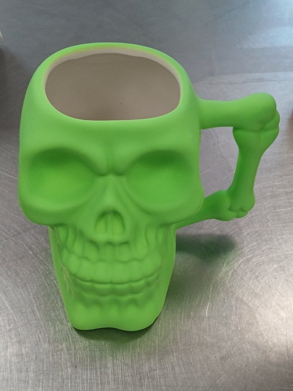 Sunday Morning Ceramics Pick Your Poison Green Skull Mug Bone Handle